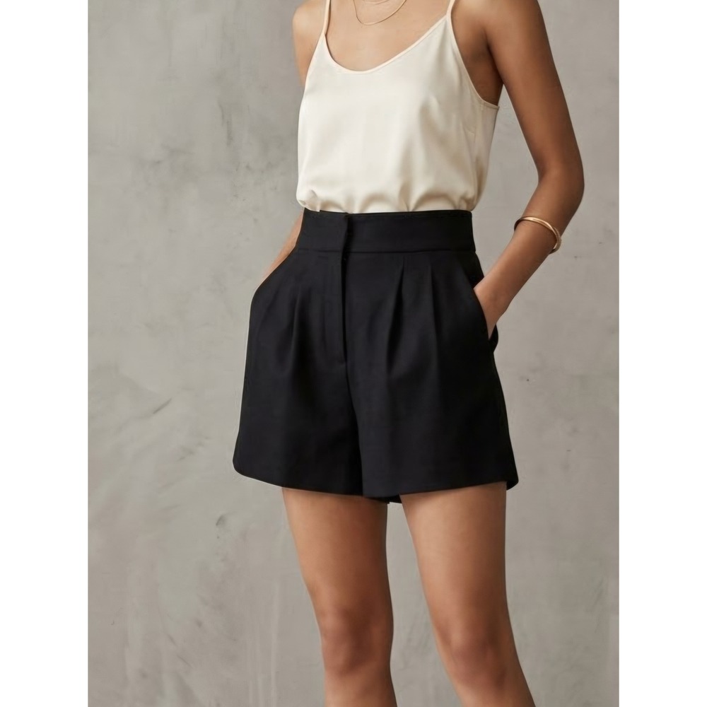Zara Black Pleated High Waisted Tailored Shorts Trafaluc Minimalist M